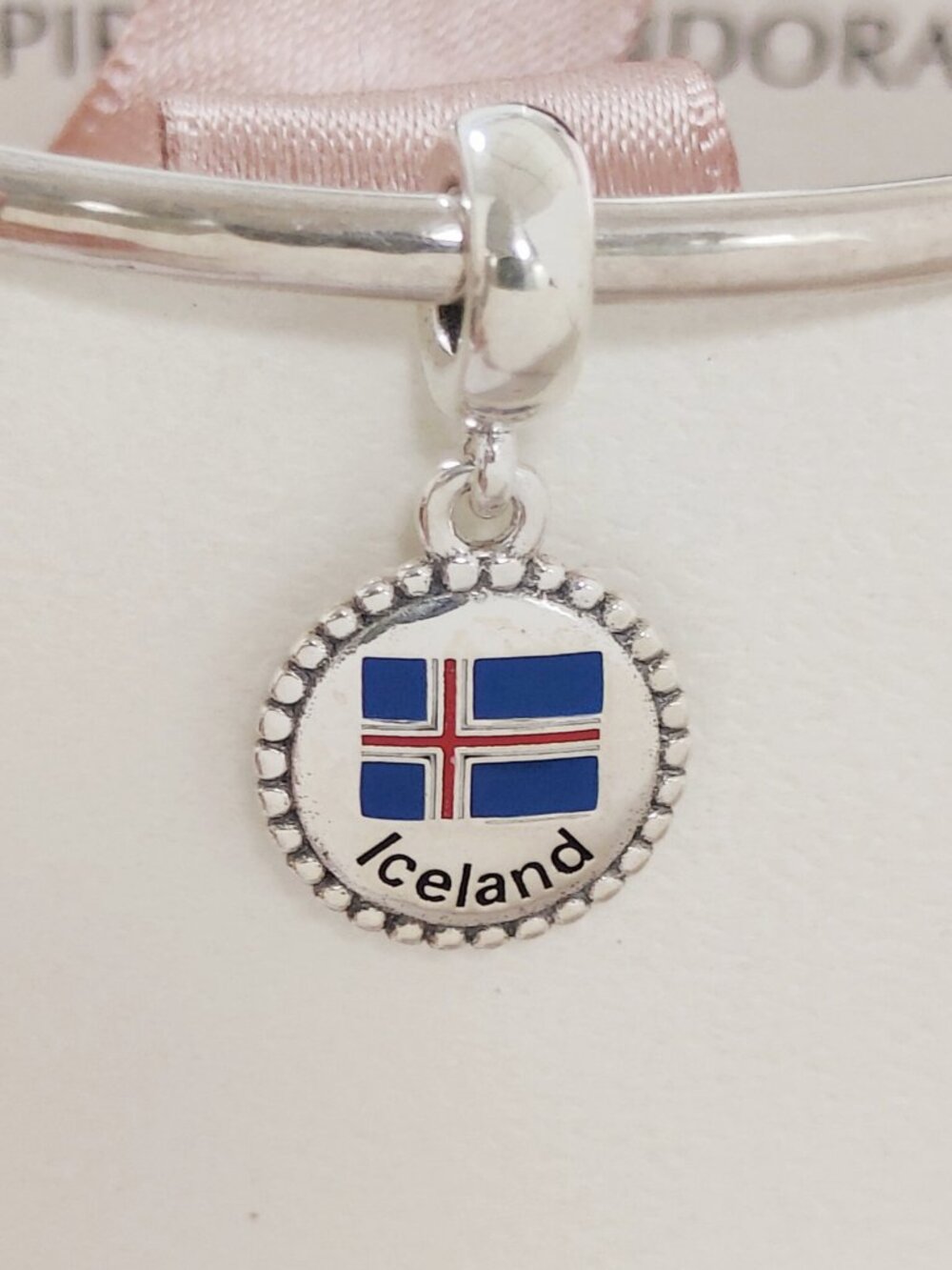 Pandora Iceland Flag Dangle Charm Travel Vacation S925 Silver with box